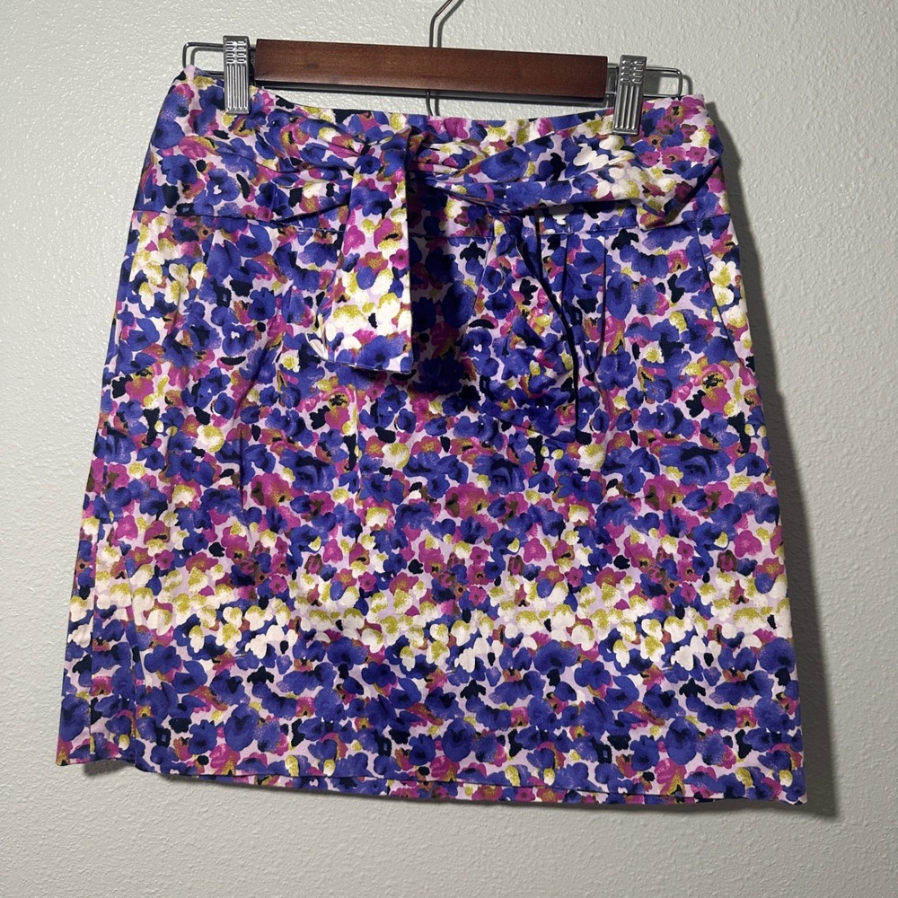 Adrienne Vittadini Floral Mini Skirt Purple Pink Yellow Cotton Blend Size 2